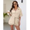 imageFlygo Womens Casual 2 Piece Outfits Cotton Linen Sets Tracksuit Button Down Shirt Top Shorts Lounge SetKhaki