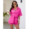 imageFlygo Womens Casual 2 Piece Outfits Cotton Linen Sets Tracksuit Button Down Shirt Top Shorts Lounge SetRose Red