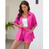 imageFlygo Womens Casual 2 Piece Outfits Cotton Linen Sets Tracksuit Button Down Shirt Top Shorts Lounge SetRose Red