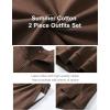 imageFlygo Womens Cotton 2 Piece Outfits Sweatsuit Lounge Sets Half Zip Crop Top and High Waisted Shorts Sweatshirt TracksuitChocolate Brown