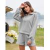 imageFlygo Womens Cotton 2 Piece Outfits Sweatsuit Lounge Sets Half Zip Crop Top and High Waisted Shorts Sweatshirt TracksuitGrey