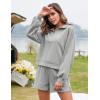imageFlygo Womens Cotton 2 Piece Outfits Sweatsuit Lounge Sets Half Zip Crop Top and High Waisted Shorts Sweatshirt TracksuitLight Grey Heather