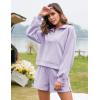 imageFlygo Womens Cotton 2 Piece Outfits Sweatsuit Lounge Sets Half Zip Crop Top and High Waisted Shorts Sweatshirt TracksuitLight Purple