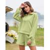 imageFlygo Womens Cotton 2 Piece Outfits Sweatsuit Lounge Sets Half Zip Crop Top and High Waisted Shorts Sweatshirt TracksuitLightgreen