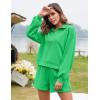 imageFlygo Womens Cotton 2 Piece Outfits Sweatsuit Lounge Sets Half Zip Crop Top and High Waisted Shorts Sweatshirt TracksuitMint