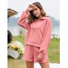 imageFlygo Womens Cotton 2 Piece Outfits Sweatsuit Lounge Sets Half Zip Crop Top and High Waisted Shorts Sweatshirt TracksuitPink