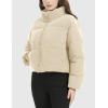 imageFlygo Womens Cropped Corduroy Puffer Jacket Winter Jackets Warm Long Sleeve Zip Quilted Down Puffer CoatBeige