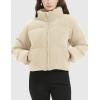 imageFlygo Womens Cropped Corduroy Puffer Jacket Winter Jackets Warm Long Sleeve Zip Quilted Down Puffer CoatBeige