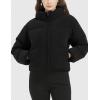 imageFlygo Womens Cropped Corduroy Puffer Jacket Winter Jackets Warm Long Sleeve Zip Quilted Down Puffer CoatBlack