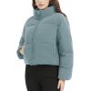 imageFlygo Womens Cropped Corduroy Puffer Jacket Winter Jackets Warm Long Sleeve Zip Quilted Down Puffer CoatBlue Grey
