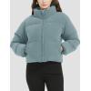 imageFlygo Womens Cropped Corduroy Puffer Jacket Winter Jackets Warm Long Sleeve Zip Quilted Down Puffer CoatBlue Grey