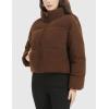 imageFlygo Womens Cropped Corduroy Puffer Jacket Winter Jackets Warm Long Sleeve Zip Quilted Down Puffer CoatBrown
