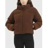 imageFlygo Womens Cropped Corduroy Puffer Jacket Winter Jackets Warm Long Sleeve Zip Quilted Down Puffer CoatBrown