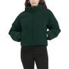 imageFlygo Womens Cropped Corduroy Puffer Jacket Winter Jackets Warm Long Sleeve Zip Quilted Down Puffer CoatDark Green