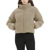 imageFlygo Womens Cropped Corduroy Puffer Jacket Winter Jackets Warm Long Sleeve Zip Quilted Down Puffer CoatKhaki