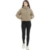 imageFlygo Womens Cropped Corduroy Puffer Jacket Winter Jackets Warm Long Sleeve Zip Quilted Down Puffer CoatKhaki