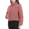 imageFlygo Womens Cropped Corduroy Puffer Jacket Winter Jackets Warm Long Sleeve Zip Quilted Down Puffer CoatPink