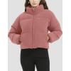 imageFlygo Womens Cropped Corduroy Puffer Jacket Winter Jackets Warm Long Sleeve Zip Quilted Down Puffer CoatPink