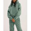 imageFlygo Womens Fleece 2 Piece Outfits Sweatsuit Crop Pullover Sweatshirt Joggers Pants Tracksuit SetBean Green