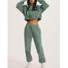 imageFlygo Womens Fleece 2 Piece Outfits Sweatsuit Crop Pullover Sweatshirt Joggers Pants Tracksuit SetBean Green