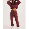 imageFlygo Womens Fleece 2 Piece Outfits Sweatsuit Crop Pullover Sweatshirt Joggers Pants Tracksuit SetBurgundy