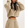 imageFlygo Womens Fleece 2 Piece Outfits Sweatsuit Crop Pullover Sweatshirt Joggers Pants Tracksuit SetDarkkhaki
