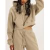imageFlygo Womens Fleece 2 Piece Outfits Sweatsuit Crop Pullover Sweatshirt Joggers Pants Tracksuit SetDarkkhaki