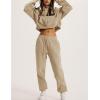 imageFlygo Womens Fleece 2 Piece Outfits Sweatsuit Crop Pullover Sweatshirt Joggers Pants Tracksuit SetDarkkhaki