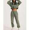 imageFlygo Womens Fleece 2 Piece Outfits Sweatsuit Crop Pullover Sweatshirt Joggers Pants Tracksuit SetGrey Green
