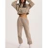 imageFlygo Womens Fleece 2 Piece Outfits Sweatsuit Crop Pullover Sweatshirt Joggers Pants Tracksuit SetKhaki