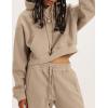 imageFlygo Womens Fleece 2 Piece Outfits Sweatsuit Crop Pullover Sweatshirt Joggers Pants Tracksuit SetKhaki