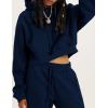 imageFlygo Womens Fleece 2 Piece Outfits Sweatsuit Crop Pullover Sweatshirt Joggers Pants Tracksuit SetNavyblue