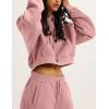 imageFlygo Womens Fleece 2 Piece Outfits Sweatsuit Crop Pullover Sweatshirt Joggers Pants Tracksuit SetPink