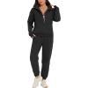 imageFlygo Womens Fleece 2 Piece Outfits Sweatsuit Half Zip Pullover Sweatshirt Joggers Pants Tracksuit Set01 Black