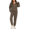 imageFlygo Womens Fleece 2 Piece Outfits Sweatsuit Half Zip Pullover Sweatshirt Joggers Pants Tracksuit Set01 Coffee