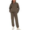 imageFlygo Womens Fleece 2 Piece Outfits Sweatsuit Half Zip Pullover Sweatshirt Joggers Pants Tracksuit Set01 Coffee