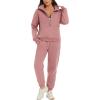 imageFlygo Womens Fleece 2 Piece Outfits Sweatsuit Half Zip Pullover Sweatshirt Joggers Pants Tracksuit Set01 Dark Pink