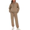 imageFlygo Womens Fleece 2 Piece Outfits Sweatsuit Half Zip Pullover Sweatshirt Joggers Pants Tracksuit Set01 Khaki