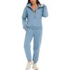 imageFlygo Womens Fleece 2 Piece Outfits Sweatsuit Half Zip Pullover Sweatshirt Joggers Pants Tracksuit Set01 Light Blue