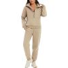 imageFlygo Womens Fleece 2 Piece Outfits Sweatsuit Half Zip Pullover Sweatshirt Joggers Pants Tracksuit Set01 Light Khaki