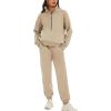 imageFlygo Womens Fleece 2 Piece Outfits Sweatsuit Half Zip Pullover Sweatshirt Joggers Pants Tracksuit Set01 Light Khaki