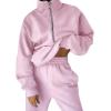imageFlygo Womens Fleece 2 Piece Outfits Sweatsuit Half Zip Pullover Sweatshirt Joggers Pants Tracksuit Set01 Pink
