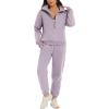imageFlygo Womens Fleece 2 Piece Outfits Sweatsuit Half Zip Pullover Sweatshirt Joggers Pants Tracksuit Set01 Purple