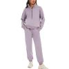 imageFlygo Womens Fleece 2 Piece Outfits Sweatsuit Half Zip Pullover Sweatshirt Joggers Pants Tracksuit Set01 Purple