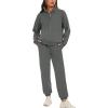 imageFlygo Womens Fleece 2 Piece Outfits Sweatsuit Half Zip Pullover Sweatshirt Joggers Pants Tracksuit SetDark Grey