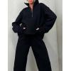imageFlygo Womens Fleece 2 Piece Sweatsuit Half Zip Pullover Jogging Tracksuit Sweatshirt and SweatpantsBlackM