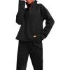 imageFlygo Womens Fleece 2 Piece Sweatsuit Half Zip Pullover Jogging Tracksuit Sweatshirt and SweatpantsBlackM
