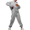 imageFlygo Womens Fleece 2 Piece Sweatsuit Half Zip Pullover Jogging Tracksuit Sweatshirt and SweatpantsGreyL
