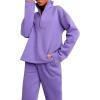 imageFlygo Womens Fleece 2 Piece Sweatsuit Half Zip Pullover Jogging Tracksuit Sweatshirt and SweatpantsPurpleM