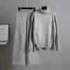 imageFlygo Womens Knit 2 Piece Outfit Wide Leg Pants Turtleneck Sweater Sets Lounge SweatsuitGrey